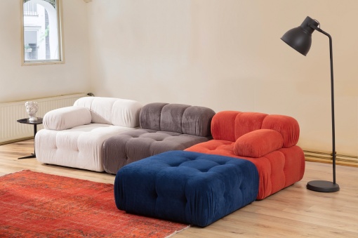 Canapea pe colț Doblo 3 Locuri with Pouffe ( L1-O1-1R-Pouffe) - Multicolor