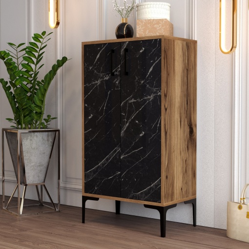 Dulap Pantofi Prag - Walnut, Black Marble