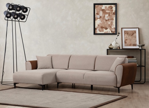 Canapea Extensibila Aren Left - Beige, Cinnamon