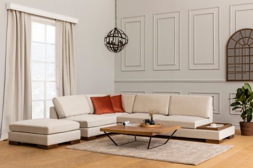 Canapea pe colț Tulip Corner Left With Pouf - Beige