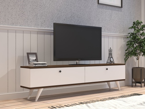 Comoda TV Paris - White, Walnut