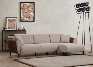 Canapea Extensibila Aren Right - Beige, Cinnamon - Img 1