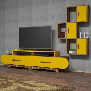 Comoda TV Flora S - Walnut, Yellow - Img 2
