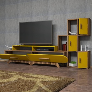 Comoda TV Flora S - Walnut, Yellow - Img 4