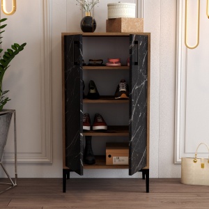 Dulap Pantofi Prag - Walnut, Black Marble - Img 3