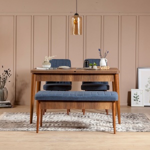 Set masa extensibila si scaune (4 piese) Vina 1048 - Dark Blue, Walnut - Img 1
