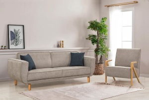 Canapea Extensibila Larus Wood Set - Oak, Grey - Img 1
