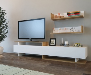 Comoda TV Ayaz - White, Teak - Img 2