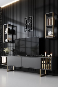 Comoda TV Gold Line - Anthracite, Black - Img 1