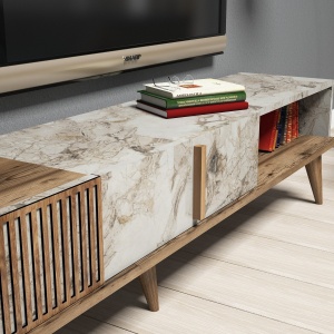 Comoda TV Milan - Walnut, White Marble - Img 5