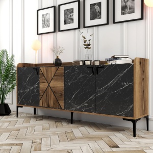 Consolă Venedik - Walnut, Black Marble - Img 2