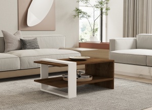 Masuta de cafea Gaye - Walnut, White - Img 1