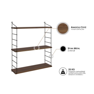 Raft perete Armoni 3'lü - Walnut - Img 3