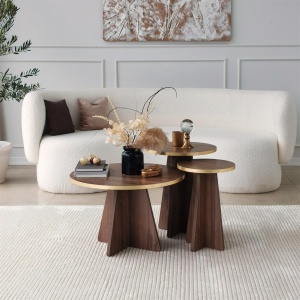 Set de masa pentru cafea Mushroom 2 - Gold, Walnut - Img 5