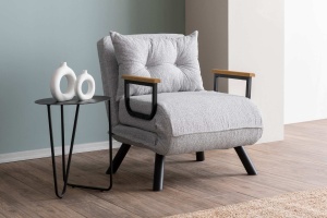 Canapea Extensibila Sando Single - Teddy Fabric - Grey - Img 1
