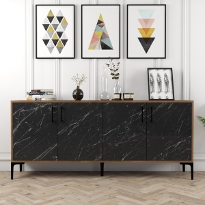 Consolă Kiev - Walnut, Black Marble - Img 1