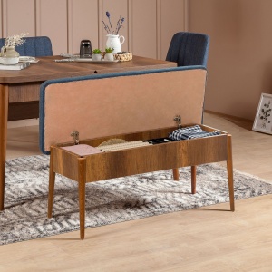 Banca Tapițata Vina Bench Dark Blue, Walnut - Img 3