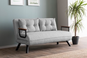 Canapea Extensibila Sando 2-Locuri - Teddy Fabric - Grey - Img 1