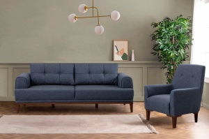 Set Canapea Vina Set - Dark Blue, Walnut - Img 2