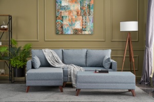 Canapea Extensibila Bella Soft Mini Köşe Left - Blue - Img 1