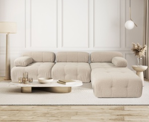Canapea pe colț Doblo 3 Locuri with Pouffe ( L1-O1-1R-Pouffe) - Peach - Img 2
