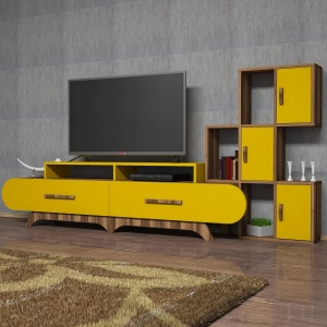 Comoda TV Flora S - Walnut, Yellow - Img 1