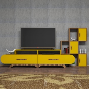 Comoda TV Flora S - Walnut, Yellow - Img 3
