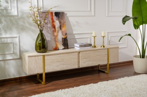 Comoda TV Serenity - Travertine, Gold - Img 4