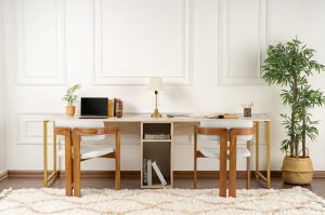 Birou Twin Study Desk - Travertine, Gold - Img 3