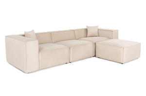Canapea pe colț Lora (L1-O1-1R-POUFFE ) - Cream - Img 4