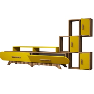 Comoda TV Flora S - Walnut, Yellow - Img 5