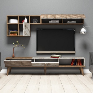 Comoda TV Milan - Walnut, White Marble - Img 2
