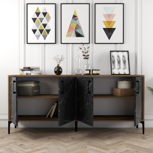 Consolă Kiev - Walnut, Black Marble - Img 2