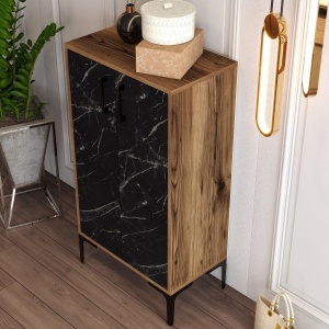 Dulap Pantofi Prag - Walnut, Black Marble - Img 4