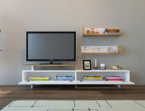 Comoda TV Ayaz - White, Teak - Img 1