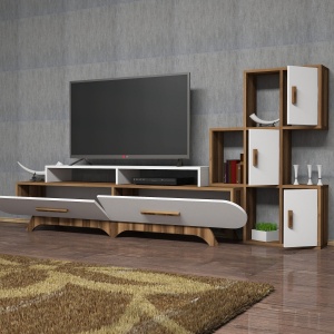 Comoda TV Flora S - Walnut, White - Img 4