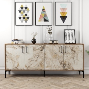 Consolă Kiev - Walnut, White Marble - Img 1