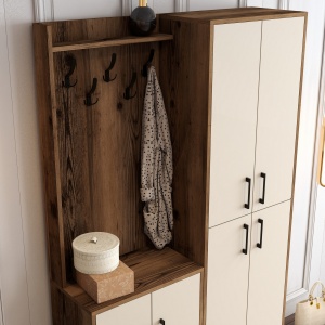 Dulap cu raft Berlin BA - Walnut, Cream - Img 4