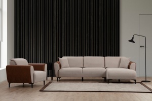 Canapea Extensibila Aren Right - Beige, Cinnamon - Img 2