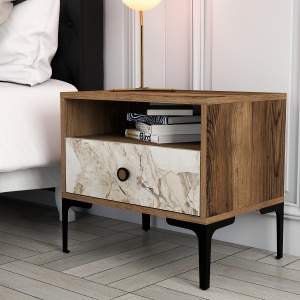 Noptiera Lizbon 531 - Walnut, White - Img 1