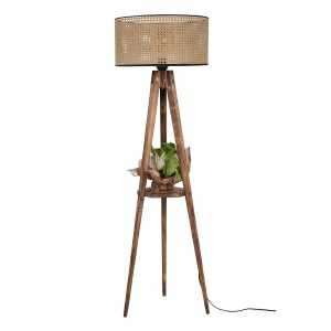 Sehbalı Tripod Lambader Yanık Silindir Rattan Abajurlu - Img 2