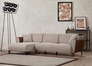 Canapea Extensibila Aren Left - Beige, Cinnamon - Img 1