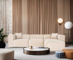 Canapea pe colț Lora (L1-O1-1R-POUFFE ) - Cream - Img 2