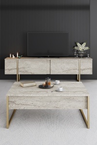 Comoda TV Luxe - Travertine, Gold - Img 3