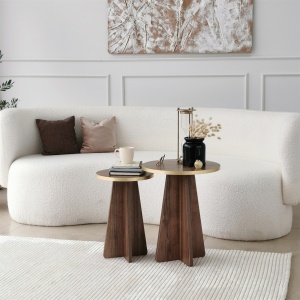 Set de masa pentru cafea Mushroom 2 - Gold, Walnut - Img 2