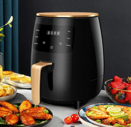 Friteuza cu Aer Cald, 2400W, Capacitate 6L si Afisaj Digital, LCD Touch control, Negru