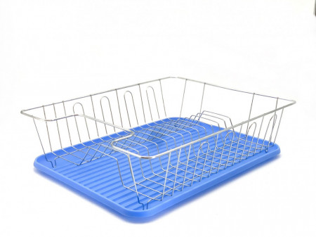 Suport cromat de bucatarie pentru vase cu scurgator si separator de ustensile