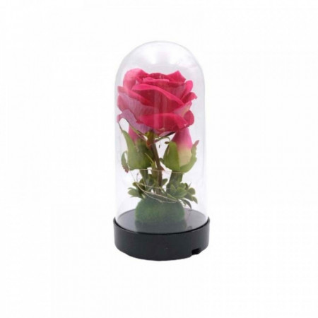 Trandafir artificial cu 3 tije in cupola de sticla, cu led