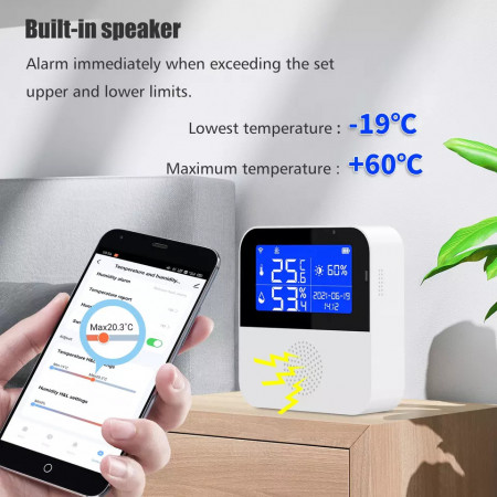 Senzor inteligent de umiditate si temperatura, Wireless, control pe telefon si afisaj LCD