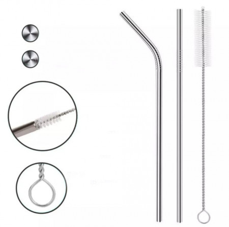 Set 2 paie reutilizabile metal si perie curatare